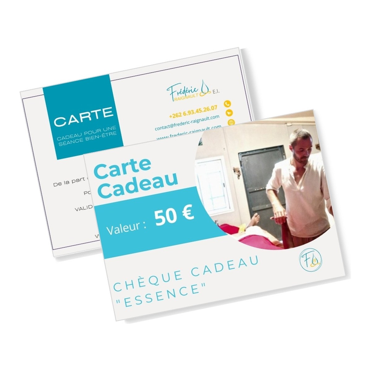 Carte cadeau Essence de Frédéric Raignault, recto et verso